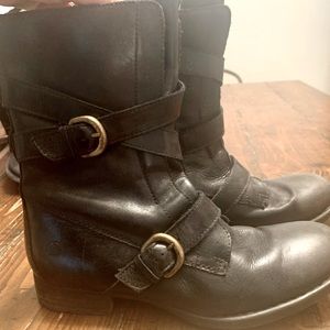 Born Moto boots with gold buckles